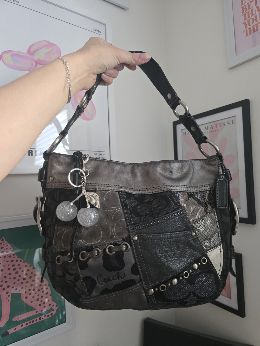 Coach Zoe Patchwork Hobo Shoulder Bag Y2K W/Cherry Charm